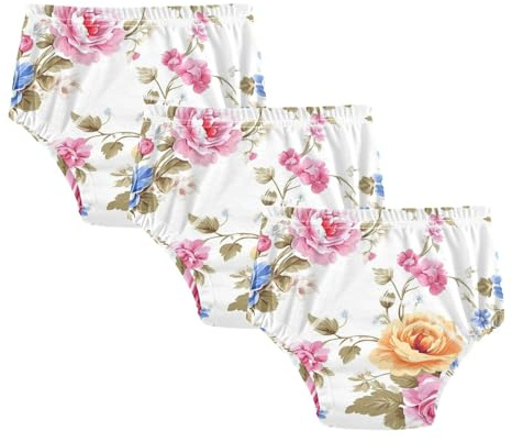 famyily Pantalones de entrenamiento para orinal de bebé con patrón clásico de rosas coloridas, de algodón suave, pantalones de entrenamiento nocturno para bebé, 2T, Patrón clásico de rosas coloridas,