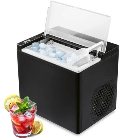 GOURMETmaxx Machine à Glaçons 150W pour Camping & Co. - Pas de raccordement à l'eau nécessaire | Machine à glaçons pour la maison | Machine à glaçons avec bac de récupération et pelle à glace | 12 kg