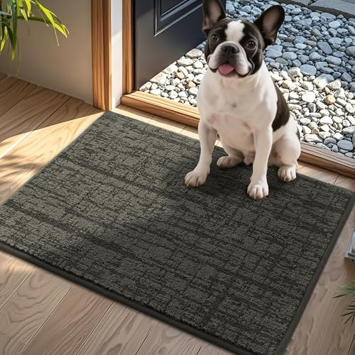COSY HOMEER Paillasson intérieur, anti-salissures, lavable, paillasson structuré, 50 x 80 cm, tapis d'entrée, tapis de propreté, tapis pour chien, lavable en machine, gris