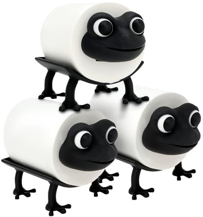 VAVPUP 3-Pack Frog Toilet Roll Holders Funny Toilet Paper Holder Free Standing Bathroom Set with Anti-Unroll Design,Hilarious Gift Set for Bathroom Living Room Kitchen Hotel (Black)