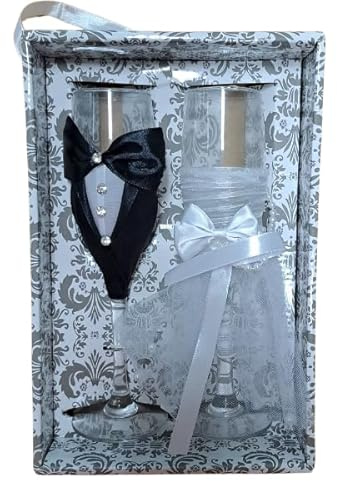 Generico Regalo Bicchieri da Sposi, Set Calici per Brindisi Matrimonio, Bicchieri da Champagne, Flute Champagne Matrimonio, Confezione Regalo Flute Sposi