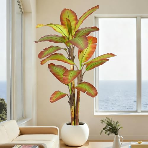 Artificial Banana Tree 8FT Tall Large Faux Trees with Realistic Leaves, Fake Banana Floor Potted Artificial Plants for Home Office Living Room Indoor Outdoor Decor (96in,1Pack)