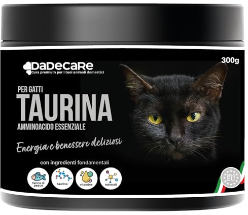 Taurina 300 g al gusto di pesce per gatti - Formato in polvere - Con vitamine e minerali | Salute del cuore, della vista e del sistema immunitario | Altamente appetibile