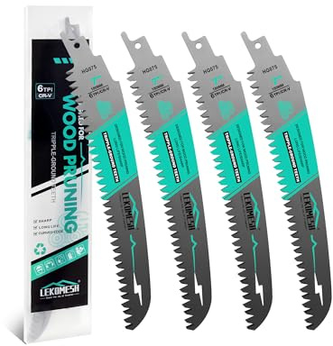 LEKOMESH 7 Japanese Teeth Reciprocating Saw Blades Wood Pruning - 4pcs Curved Edge 6TPI for Tree Trimming, Wood/PVC Pipe Cutting, Cr-V Sabre Blades Better Wear Resistance