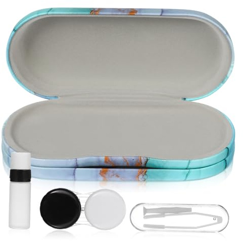 CLISPEED Custodia Portatile Occhiali e Lenti Doppio Box Resistente in Pu Con Fodera Morbida Leggera e Salvaspazio Per Viaggi e Uso Quotidiano