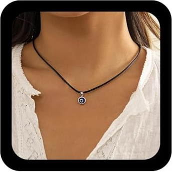 Xmsrn Collier Pendentif Mauvais Oeil Vintage Collier Ras Du Cou Cuir Noir Oeil Du Diable Bleu Cuir Daim Chaîne Cordon Bijoux Pour Femmes