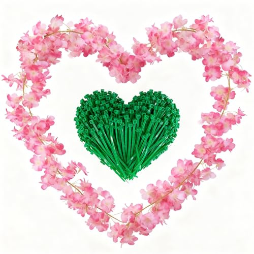 ZenyTra Kirschblüten Girlande 2 Stück (180cm, 135 Blüten/Stück) mit 20 Kabelbindern – Künstliche Blumenranken Rosa für Hochzeit, Party, Haus, Garten Dekoration