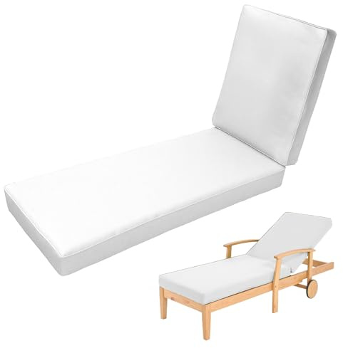 Aocase Cojín Acolchado para Tumbona de Playa de jardín, Cojín Impermeable para Tumbona, Cojines Tumbona de jardín, Almohadones Tumbona de Piscina 3 Cordones a Cada Lado,40 White,188x58x6cm