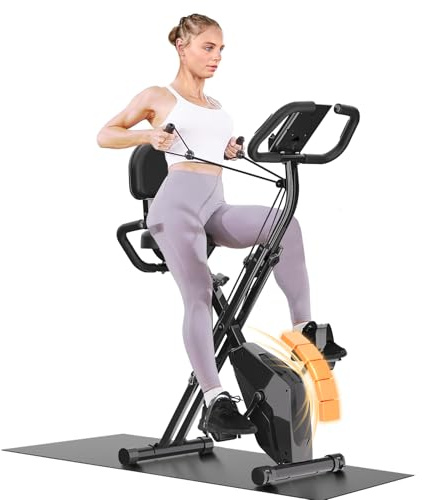 Dskeuzeew Foldable Exercise Bike, 8 Resistance Exercise Bike With Heart Rate Sensors, Adjustable Fitness Bike With LCD - Foldable Stationary Fitness Bicycle for Indoor Cycling (Black)