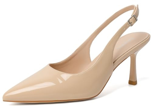 Susanny Nude Slingback Heels for Women Pointed Closed Toe Stiletto Kitten Women's Sexy High Heeled Pumps Stray Casual Dressy Shoes Comfortable Wedding Brida Party Office 6.5
