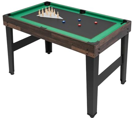 Multifunktionaler Spieltisch 10-in-1-Multispieltisch Verstellbare Fußpolster 122x60x80cm Umbaubarer Billardtisch Aktivitätstisch Tischkicker, für Familien, Spielzimmer, Freunde usw (Dunkelbraun)