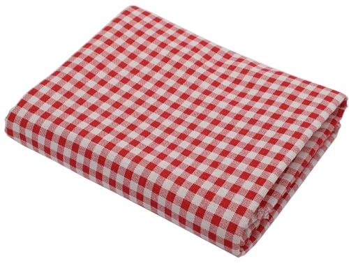 Vayliro 1m Stoff Breite 150cm Kariertes Baumwoll Leinen Stoff Sofastoff Dekostoff Weihnachtsstoffe Bedruckt Patchwork Nähstoff für Kleidung Vorhang Tischdecke Kissenbezüge Bezugsstoff,Rot