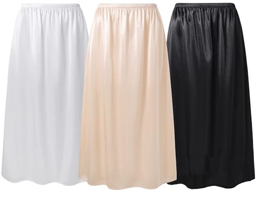 BABEYOND Half Slip Soft Waist Petticoat Long Underskirt 3-Piece Set A-Line | For Wedding, Bridal, Prom, Evening Gown & Daily Wear. Soft Silky A-Line Slip for Women. Stretchy Elastic Waist, XXL