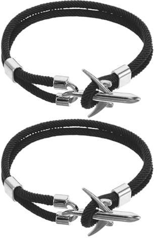 VERDANVERSE 2 Pezzi Bracciale Uomo Paracord Nero Regolabile con Chiusura Aereo in Metallo Doppio Ispirato al Pilota Gioiello Leggero e Resistente per Uomo e Donna per Ogni Occasione