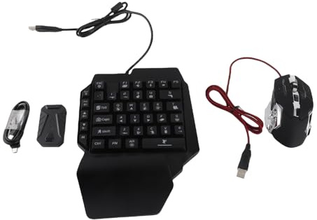 CHEOTIME One Handed Keyboard and Mouse Combo, USB Wired Half Hand Gaming Keyboards LED Backlit Keyboard and RGB Gaming Mouses with Converter for PS 3 4 5, Plug and Play