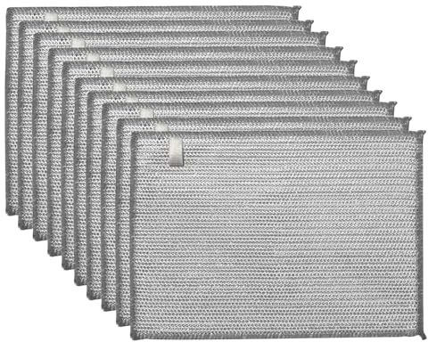YinQin 10 PCS Double Layer Stainless Steel Wire Cleaning Cloth for Cookware | Non-Scratch, 28x20cm, Metallic Mesh, Reusable, Durable, Quick Dry, Hanging Loop Design