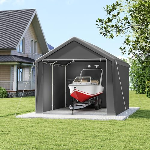 PEILU Carport de 3 x 4 m pour extérieur, garage de tente en bâche PE et cadre en métal, tonnelle de jardin autoportante, tente de garage résistante aux intempéries, tente de voiture de 12 m² pour