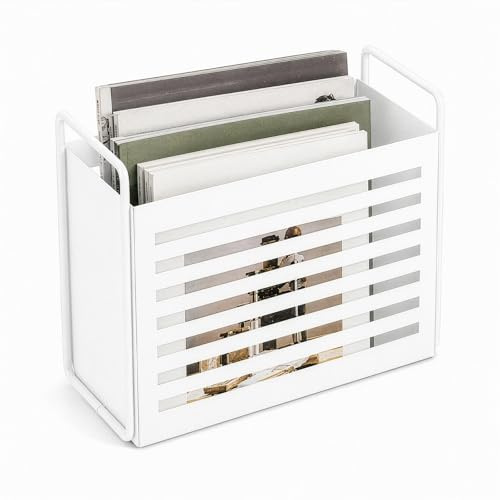 GREENSAPPIRE Magazine Rack & File Holder, Metal Magazine Stand for Books, Newspapers, Magazines & Tablets, Mail Organizer Bin for Home, Office & Dorm (White)