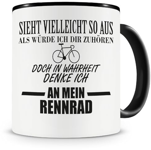 Samunshi® Rennrad Tasse mit Spruch Geschenk für Mann Frau Oma oder Opa Kaffeetasse groß Lustige Tassen zum Geburtstag schwarz 300ml