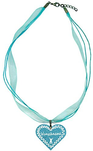 benobler Trachtenschmuck Trachtenkette Organzaband himmelblau mit Filz Herz Damen Dirndlkette Organzakette Oktoberfest Wunschaufdruck (Herz - türkis)