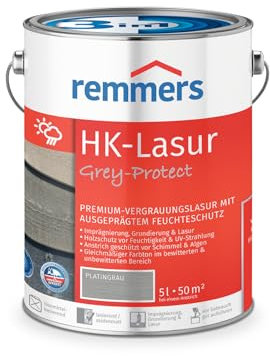 Remmers HK-Lasur 3in1 Grey-Protect platingrau, 5 Liter, Holzlasur für Vergrauung außen, 3 Holzschutz Produkte in einem, Feuchtigkeit- und UV-Schutz