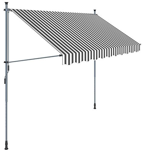 SONGMICS Klemmmarkise, 300 cm, Balkonmarkise, Sonnenschutz, Markise mit Gestell, Verstellbare Höhe 2-3 m, Grau-Weiß gestreift GSA313GW