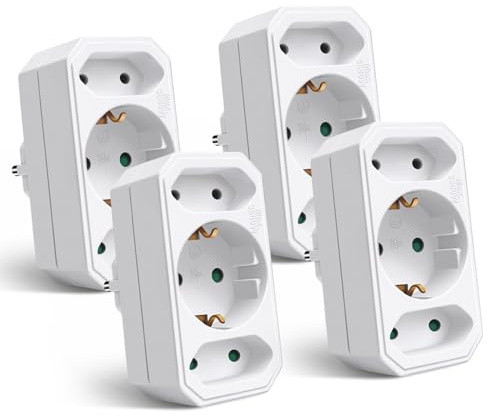 EXTRASTAR Steckdosenadapter 2 Euro + 1 Schuko, 3-Fach mit Kindersicherung | Mehrfachstecker ohne Kabel, Mehrfachsteckdose Max 3680W, 2 Stück, Weiß