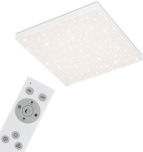 Briloner Leuchten - LED Panel, Deckenleuchte dimmbar, Deckenlampe mit Lichtkante, Sternendekor, inkl. Fernbedienung, Farbtemperatursteuerung, 24 Watt, 2.400 Lumen, Weiß, 450x450x69mm (LxBxH), 7381-116