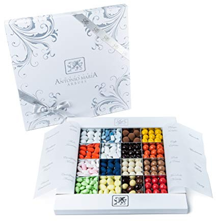 Arbues Confetti e Praline Artigianali con Ripieno, 800gr, 16 Gusti Assortiti. Degustazione, Centrotavola, Confezione Regalo, Confettata per Matrimonio, Laurea, Nascita ed Eventi Vari