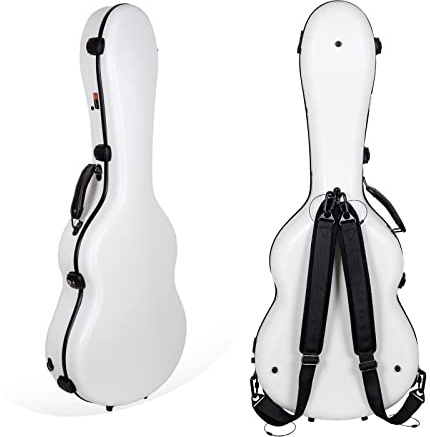 Custodia rigida in policarbonato per chitarra classica 4/4 | Finitura lucida antigraffio bianca, serratura TSA, igrometro, borsa accessori rimovibile, spallacci zaino