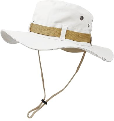 Taeku Buschhut, Herren Damen Mesh Bucket Boonie Hat Breite Krempe Sonnenhut mit Kinnband Fischermütze Outdoor Angelhut (Weiß)