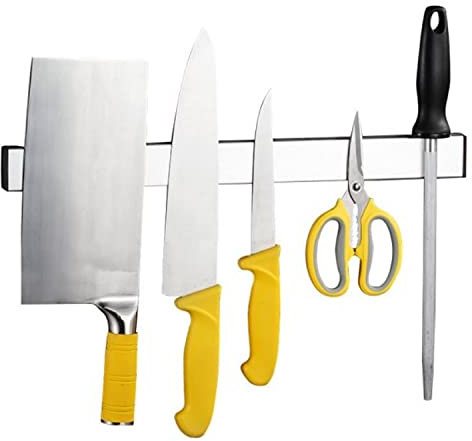 Bayli Magnetleiste selbstklebend [40cm] - Messerleiste Edelstahl Ohne Bohren | Magnetschiene für Werkzeug & Küchenutensilien | Werkzeugleiste mit Klebeband | Messerhalter Wandhalter | Werkzeughalter