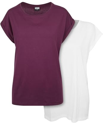 URBAN CLASSICS Set 2 T-Shirts da Donna con Corta, Maglietta a Maniche Arrotolate da Donna, Colore bianco/cherry, M