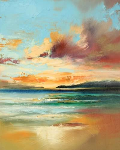YEESAM ART Malen nach Zahlen für Erwachsene Kinder - Strand Abend Wolken 16x20 Zoll Leinen Segeltuch - DIY ölgemälde ölfarben Weihnachten Geschenke (Sonnenuntergang, mit Rahmen)