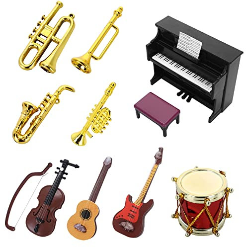cobee Ensemble d'instruments de musique pour maison de poupée miniature, 1:12, mini instrument de musique pour maison de poupées, mini modèle musical, accessoires pour maison de poupées, maison de