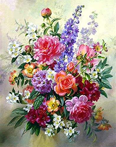 OWN4B Kit per punto croce stampato con fiori colorati, 11 ct, 36 x 46 cm, kit per ricamo fai da te (fiori)