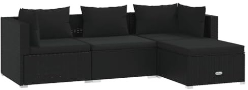 vidaXL Gartenmöbel 4-TLG. mit Kissen Mittelsofa Ecksofa Fußhocker Sitzgruppe Sofa Lounge Garten Garnitur Gartensofa Gartenset Poly Rattan Schwarz