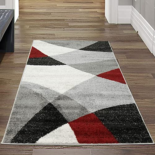 Teppich-Traum Kurzflor Teppich Abstraktes Muster Grau Rot Modern 80x140 cm | Pflegeleicht, strapazierfähig, schmutzabweisend, allergikerfreundlich, für Fußbodenheizung, Flur & Wohnbereich