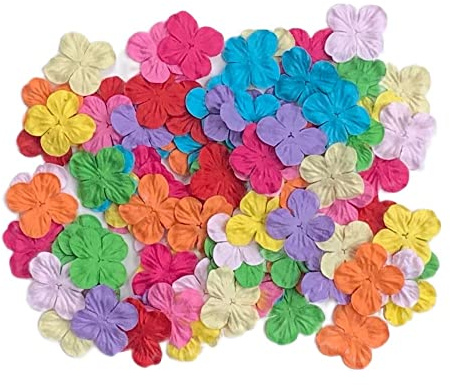 Lot de 100 fleurs artificielles d'hortensias - 30 x 30 mm - Fleurs en papier de mûrier - Pour scrapbooking, mariage, loisirs créatifs (10 couleurs mélangées)