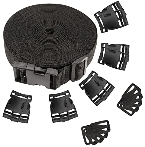 ZEONHEI Cinghia in nylon pesante con fibbie a sgancio laterale piatte e scivoli Tri-Glide, cinghia per zaino per il fai da te, artigianato, cargo reggiate, colore nero