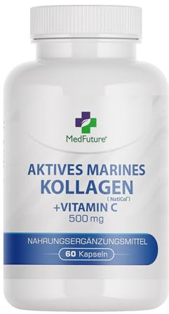 Kollagen Kapseln Hochdosiert – 500 mg Fischkollagen + 20 mg Vitamin C – 60 Kapseln – Ohne Zusatzstoffe – Kollagen Komplex – Laborgeprüft – Made in EU