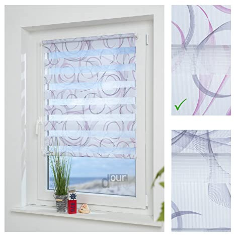 ourdeco® Doppel-Rollo, Duo Rollo Klemmfix / 100 x 160 cm, mit Druckmotiv Espiral pink/lichtdurchlässig, Blickdicht