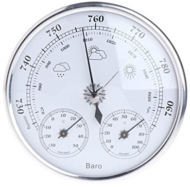 RUNLAIKEJI Barometer, 3 in 1 Metal Barometer, Weather Station Indoor and Outdoor Use, Wall-mounted home weather station, barometer, temperature and humidity meter, Round Frame Hygrometer