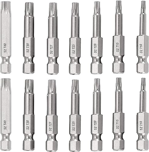 Torx Bit Set 14 Stück 50mm mit Loch, 1/4-Zoll-Sechskantschaft, Magnetisch | S2-Stahl, Sicherheitsbits, 5-Punkt Sternkopf, für Akkuschrauber & Schrauber, T10-T40