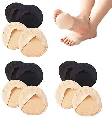 WOOXDYUK 6 par strumpor tåstrumpor dam tåstrumpor osynlig bomull tåhätta framfotskuddar svart beige hög för höga klackar, pumps, platta fötter, loafers, 36–39