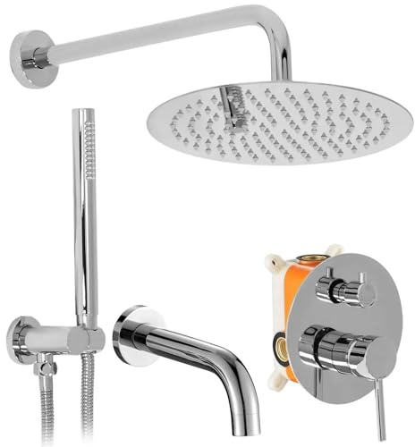 Rea - Lungo Set Vasca Doccia Incasso Cromo + Box Sistema Doccia In Ottone Per Bagno (Cromo) 38,5x16x9cm