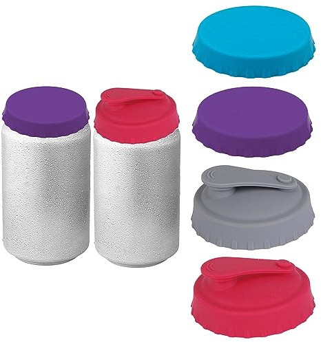 4 Pcs Can Covers for Drinks Cans Spill-Proof Beverage Can Sealer Cap Silicone Can Lids Soda Drink Cover for Standard Size Cans Soda Beer Energy Drink Juice Coke