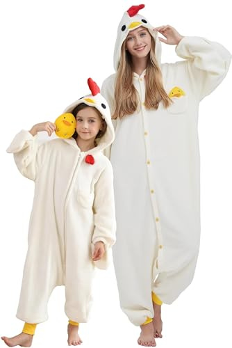 DarkCom Animal Onesie for Kids,Flannel Cosplay Chicken Halloween Costume Parent-Child Sleepwear for Girls Boys 4-5 T