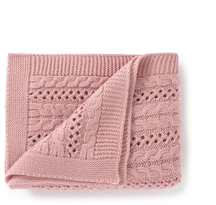 DovFanny Cellular Baby Blanket Cable Knitted Soft Cozy Newbron Baby Blanket for Boy and Girls Nursery 100 x 80cm Pink