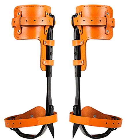 FERFXN Tree Climbing Spikes, Portable Pole Climbing Spurs, Adjustable Climbing Spurs Tool With Cattle Hide Leggings Straps & Non-slip Pedal, Tree Climbing Non-skid Pedal For Climbers Trees